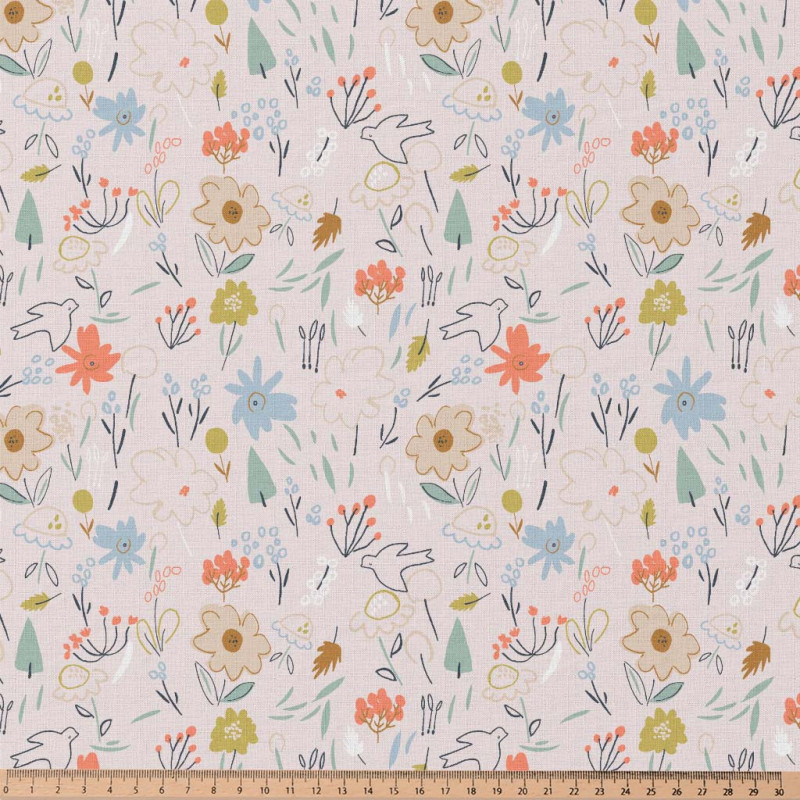 Algodón estampado NADEGE Pétalo / Coral